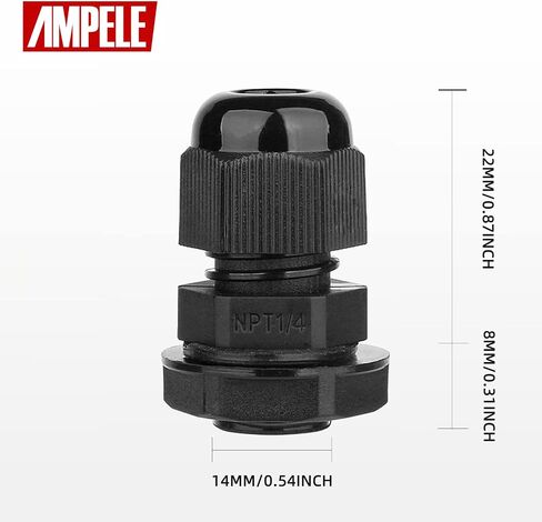 Cable Gland 20 Pack 3-25mm Waterproof Adjustable 1/4'', 3/8'', 1/2'', 3/4'', 1'' NPT Cable Gland Joints with Gaskets (Each 4 Pack, 20 Pack) in Saudi Arabia