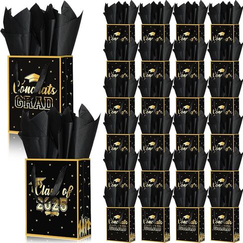 Nezyo 24 Pcs 2025 Graduation Gift Bag with Handle and Tissue Paper 7 x 9 Inch Grad Gift Bag Bulk Congrats Grad Party Favor Bag for High School College University Students Party Supplies (Black) in Saudi Arabia