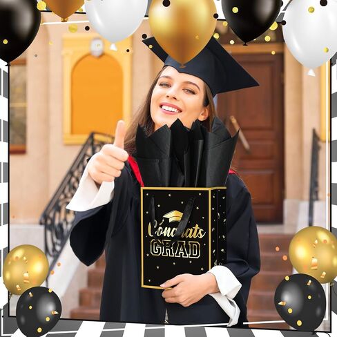 Nezyo 24 Pcs 2025 Graduation Gift Bag with Handle and Tissue Paper 7 x 9 Inch Grad Gift Bag Bulk Congrats Grad Party Favor Bag for High School College University Students Party Supplies (Black) in Saudi Arabia