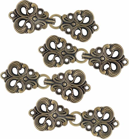 Bezelry 4 Pairs Baroque Swirl Hook and Eye Cloak Clasp Fasteners. 70mm x 25mm Fastened. (Gray Silver) in Kuwait