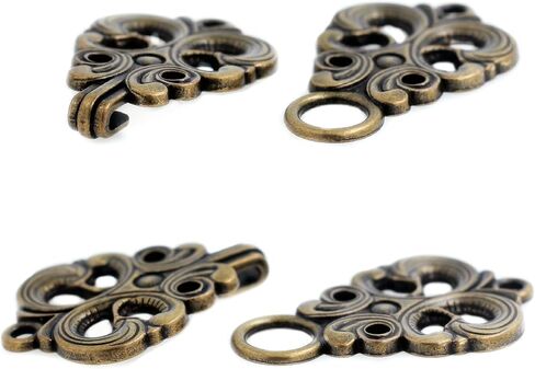 Bezelry 4 Pairs Baroque Swirl Hook and Eye Cloak Clasp Fasteners. 70mm x 25mm Fastened. (Gray Silver) in Kuwait