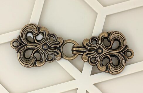 Bezelry 4 Pairs Baroque Swirl Hook and Eye Cloak Clasp Fasteners. 70mm x 25mm Fastened. (Gray Silver) in Kuwait