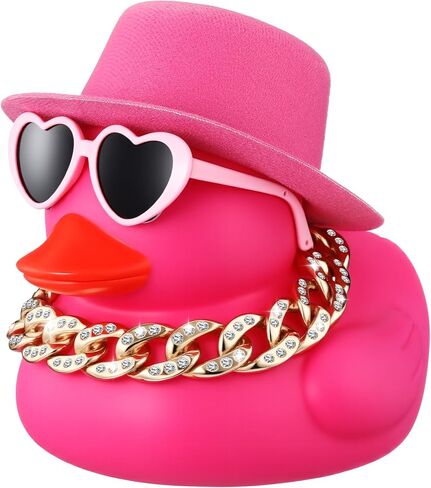 Honoson 6.89 Inches Large Rubber Duck Funny Giant Rubber Duck with Hat and Sunglasses Big Squeaky Duckling Car Ornaments Duckling for Dashboard Decorations Bath Toy(Yellow) in Saudi Arabia