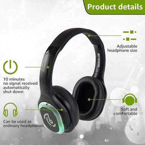 Retekess TA003 Silent Disco Headphone System,Silent Disco Headsets with 3 Channel,LED Lights,Hi-Fi Sound Quality,Silent Disco Headphones Wireless for Dance Party,Festivals(Pack of 20) in Kuwait