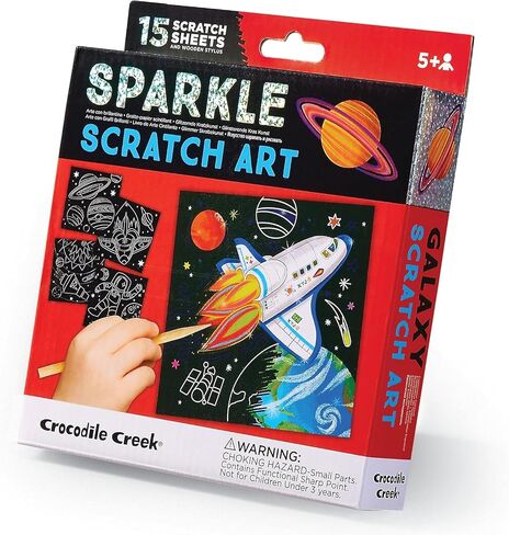 Crocodile Creek Dinosaurs Sparkle Scratch Art للأطفال - فني خدش من 16 ورقة مع 10 أوراق ذات طابع تحت عنوان ، 5 صفائح فارغة ، استنسل ، قلم - مخزن مدروس ، هدايا ، لوازم فنية للأطفال in Kuwait