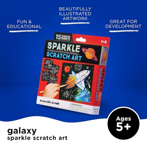 Crocodile Creek Dinosaurs Sparkle Scratch Art للأطفال - فني خدش من 16 ورقة مع 10 أوراق ذات طابع تحت عنوان ، 5 صفائح فارغة ، استنسل ، قلم - مخزن مدروس ، هدايا ، لوازم فنية للأطفال in Kuwait