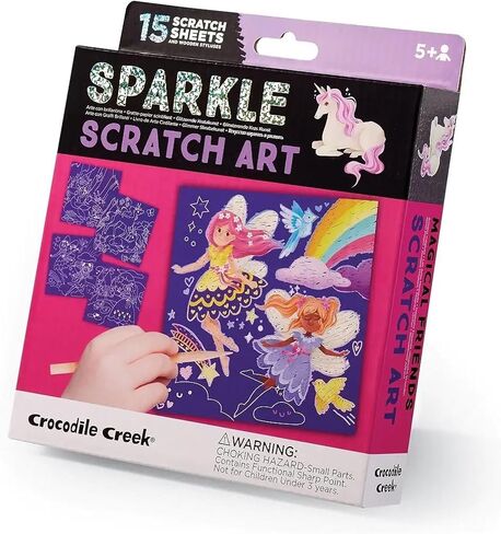 Crocodile Creek Dinosaurs Sparkle Scratch Art للأطفال - فني خدش من 16 ورقة مع 10 أوراق ذات طابع تحت عنوان ، 5 صفائح فارغة ، استنسل ، قلم - مخزن مدروس ، هدايا ، لوازم فنية للأطفال in Kuwait