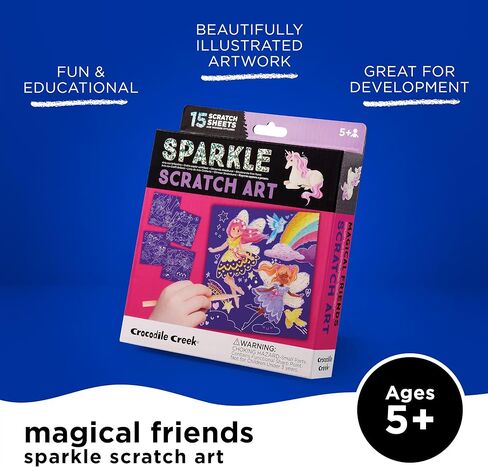 Crocodile Creek Dinosaurs Sparkle Scratch Art للأطفال - فني خدش من 16 ورقة مع 10 أوراق ذات طابع تحت عنوان ، 5 صفائح فارغة ، استنسل ، قلم - مخزن مدروس ، هدايا ، لوازم فنية للأطفال in Kuwait