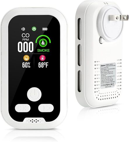 Carbon Monoxide Detector Plug in Wall, Portable Carbon Monoxide Alarm, 4-in-1 CO Detector Smoke Alarm Humidity & Temp Meter, HD Screen, CO Monitor for Home and Travel Camping RV (Black) in Saudi Arabia