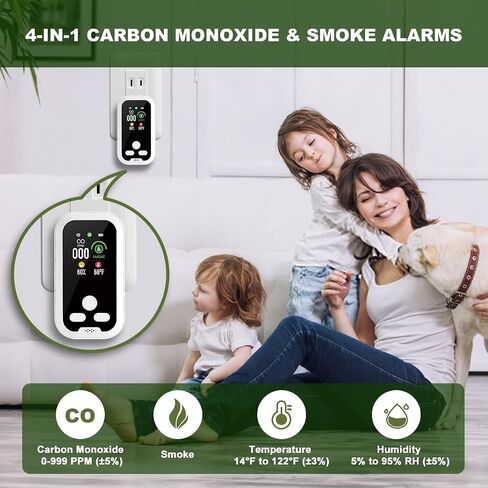 Carbon Monoxide Detector Plug in Wall, Portable Carbon Monoxide Alarm, 4-in-1 CO Detector Smoke Alarm Humidity & Temp Meter, HD Screen, CO Monitor for Home and Travel Camping RV (Black) in Saudi Arabia