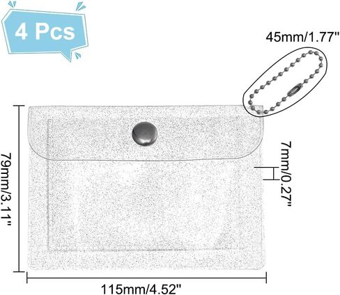 WADORN 4 Pieces Clear Coin Wallet Transparent PVC Card Holder Universal Mini Change Pouch with Snap Rectangle Card Case for Creadit Card Business Card Storage Organizer, 4.5x3.1 Inch, Clear in Kuwait