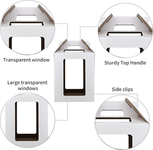 علب الكيك KBG 6 قطع 10 × 10 × 12 و12 × 12 × 14 بوصة مع صندوق كعكة طويل القامة لنافذة للكعك من الطبقة لنقل أعياد الميلاد والزفاف، صندوق مخبز أبيض قوي، حاويات كعكة للاستعمال مرة واحدة، صناديق الكيك in Kuwait