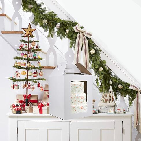 علب الكيك KBG 6 قطع 10 × 10 × 12 و12 × 12 × 14 بوصة مع صندوق كعكة طويل القامة لنافذة للكعك من الطبقة لنقل أعياد الميلاد والزفاف، صندوق مخبز أبيض قوي، حاويات كعكة للاستعمال مرة واحدة، صناديق الكيك in Kuwait