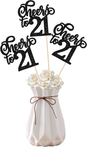 12 PCS Cheers to 21 Centerpiece Sticks Double Sided Glitter 21st Birthday Cake Toppers Number 21 Centerpieces Table Flower Topper Decorations for 21st Birthday Party Centerpiece Supplies Black in Saudi Arabia