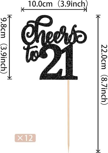 12 PCS Cheers to 21 Centerpiece Sticks Double Sided Glitter 21st Birthday Cake Toppers Number 21 Centerpieces Table Flower Topper Decorations for 21st Birthday Party Centerpiece Supplies Black in Saudi Arabia