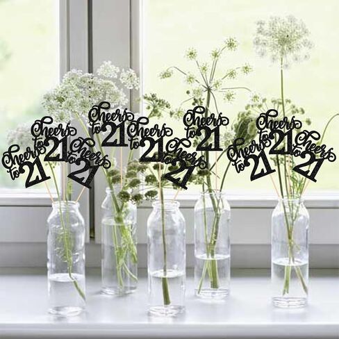 12 PCS Cheers to 21 Centerpiece Sticks Double Sided Glitter 21st Birthday Cake Toppers Number 21 Centerpieces Table Flower Topper Decorations for 21st Birthday Party Centerpiece Supplies Black in Saudi Arabia