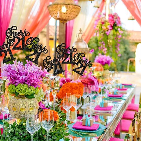 12 PCS Cheers to 21 Centerpiece Sticks Double Sided Glitter 21st Birthday Cake Toppers Number 21 Centerpieces Table Flower Topper Decorations for 21st Birthday Party Centerpiece Supplies Black in Saudi Arabia