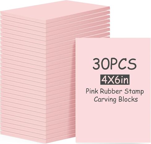 Frienda 30 Pack 4"x6" Rubber Carving Blocks Rubber Stamp Carving Linoleum Blocks for Printmaking, Printing, DIY Craft Project Soft Stamp for Beginners and Professional(Pink) in Kuwait
