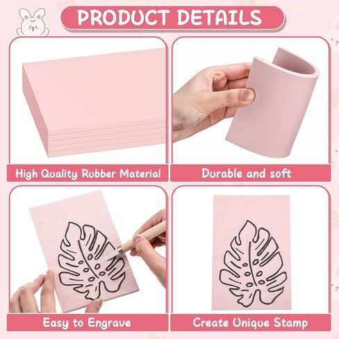Frienda 30 Pack 4"x6" Rubber Carving Blocks Rubber Stamp Carving Linoleum Blocks for Printmaking, Printing, DIY Craft Project Soft Stamp for Beginners and Professional(Pink) in Kuwait