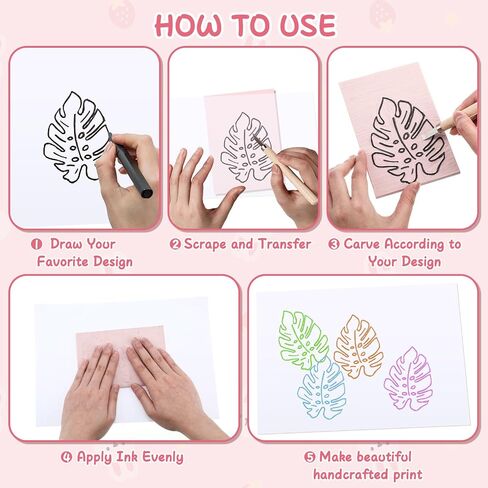 Frienda 30 Pack 4"x6" Rubber Carving Blocks Rubber Stamp Carving Linoleum Blocks for Printmaking, Printing, DIY Craft Project Soft Stamp for Beginners and Professional(Pink) in Kuwait