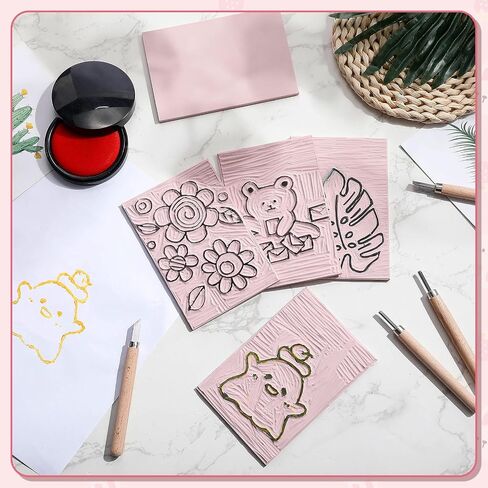 Frienda 30 Pack 4"x6" Rubber Carving Blocks Rubber Stamp Carving Linoleum Blocks for Printmaking, Printing, DIY Craft Project Soft Stamp for Beginners and Professional(Pink) in Kuwait