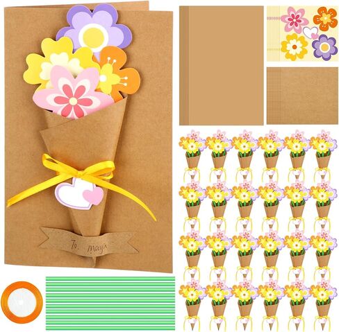 Motipuns 24 Set Mother's Day Flower Bouquet Craft Kit DIY Spring Flower Paper Crafts with Cards Make Your Own Floral Bouquet Handmade Exchange Gift for Home Activities Mom Teacher Appreciation in Saudi Arabia