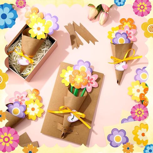 Motipuns 24 Set Mother's Day Flower Bouquet Craft Kit DIY Spring Flower Paper Crafts with Cards Make Your Own Floral Bouquet Handmade Exchange Gift for Home Activities Mom Teacher Appreciation in Saudi Arabia