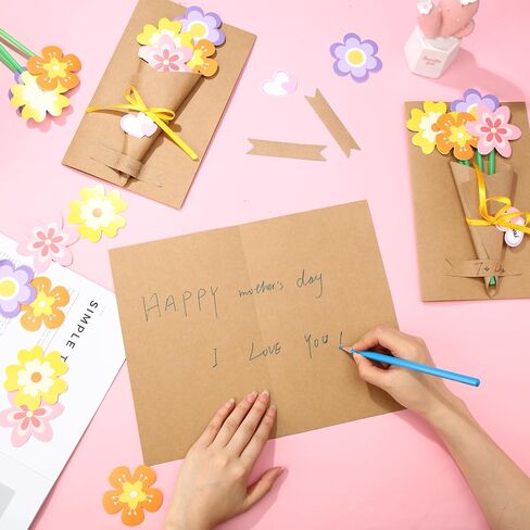 Motipuns 24 Set Mother's Day Flower Bouquet Craft Kit DIY Spring Flower Paper Crafts with Cards Make Your Own Floral Bouquet Handmade Exchange Gift for Home Activities Mom Teacher Appreciation in Saudi Arabia