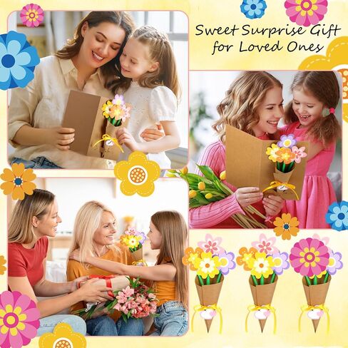 Motipuns 24 Set Mother's Day Flower Bouquet Craft Kit DIY Spring Flower Paper Crafts with Cards Make Your Own Floral Bouquet Handmade Exchange Gift for Home Activities Mom Teacher Appreciation in Saudi Arabia