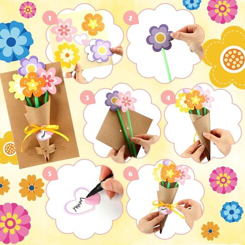 Motipuns 24 Set Mother's Day Flower Bouquet Craft Kit DIY Spring Flower Paper Crafts with Cards Make Your Own Floral Bouquet Handmade Exchange Gift for Home Activities Mom Teacher Appreciation in Saudi Arabia