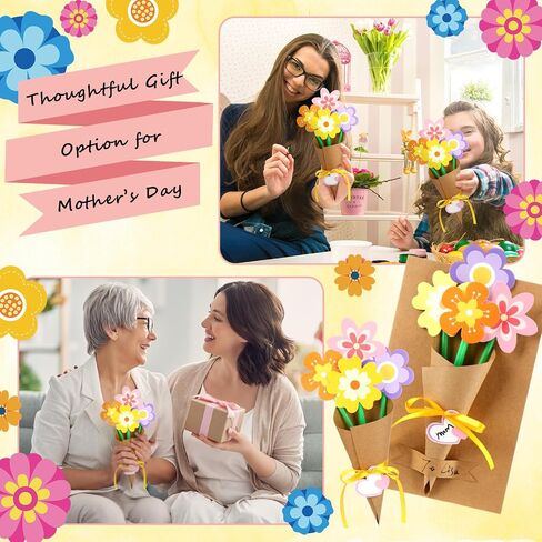 Motipuns 24 Set Mother's Day Flower Bouquet Craft Kit DIY Spring Flower Paper Crafts with Cards Make Your Own Floral Bouquet Handmade Exchange Gift for Home Activities Mom Teacher Appreciation in Saudi Arabia