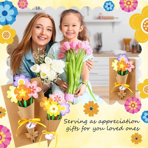 Motipuns 24 Set Mother's Day Flower Bouquet Craft Kit DIY Spring Flower Paper Crafts with Cards Make Your Own Floral Bouquet Handmade Exchange Gift for Home Activities Mom Teacher Appreciation in Saudi Arabia