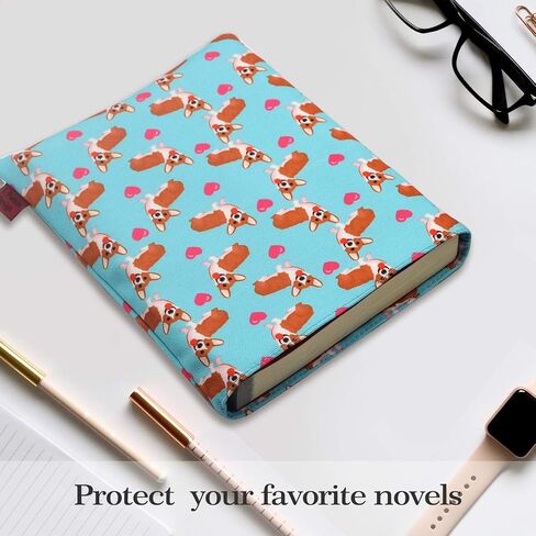 Corgi Dog Lover's Book Sleeve Protector - Cover Book Cover المتوسطة للورق والخليطات | هدايا كورجي للقراء والمكتب والسفر in Kuwait