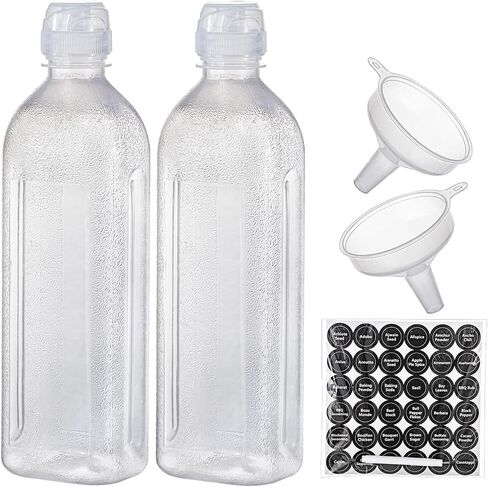 2 Pack Oil Dispenser Bottles, Plastic Condiment Squeeze Bottles for Sauce, Kitchen Olive Oil Squirt Bottles Liquids Container for Vinegar Syrups with 2 Funnels, 5 Labels and 1 Pen 17oz in Saudi Arabia