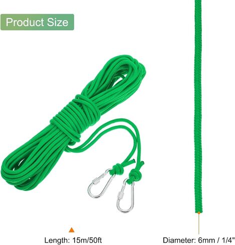 MECCANIXITY Hollow Braided Polypropylene Anchor Rope with Hook, 1/4 Inch 66ft Nylon Floating Line for Marine Pool Life Boat Anchor Rope, Black in Saudi Arabia