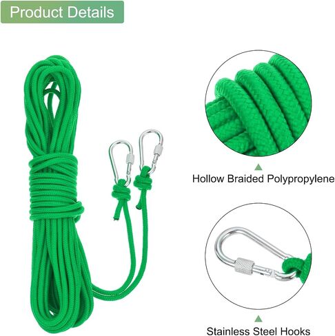 MECCANIXITY Hollow Braided Polypropylene Anchor Rope with Hook, 1/4 Inch 66ft Nylon Floating Line for Marine Pool Life Boat Anchor Rope, Black in Saudi Arabia