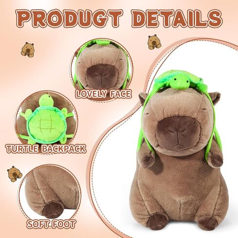 لطيف Capybara أفخم مع حقيبة ظهر للسلحفاة ناعمة capybara الحيوانات المحشو الحيوانات capybara العناق الهدايا capybara دمية وسادة للأطفال فتيات ألعاب (السلاحف كابيبا براون 11.8 بوصة) in Kuwait