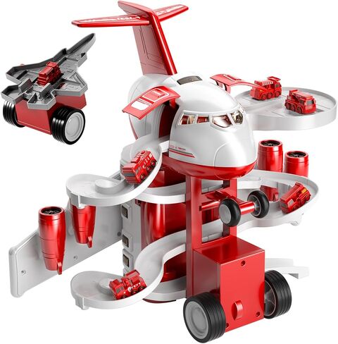 TEMI Kids Airplane Boy Toys for 3 4 5 Year Old Boys - Car Race Track for Kids Ages 3-5 with 8 Mini Car Toys, Toddlers Educational Toy, Birthday Gifts for Boys 3-5, Birthday Gift for Boys Girls 3-5 in Saudi Arabia