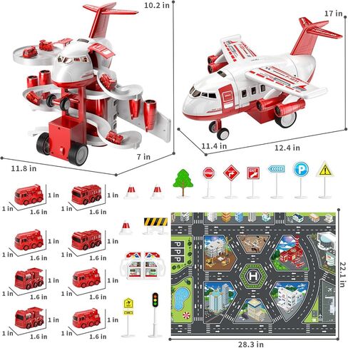 TEMI Kids Airplane Boy Toys for 3 4 5 Year Old Boys - Car Race Track for Kids Ages 3-5 with 8 Mini Car Toys, Toddlers Educational Toy, Birthday Gifts for Boys 3-5, Birthday Gift for Boys Girls 3-5 in Saudi Arabia