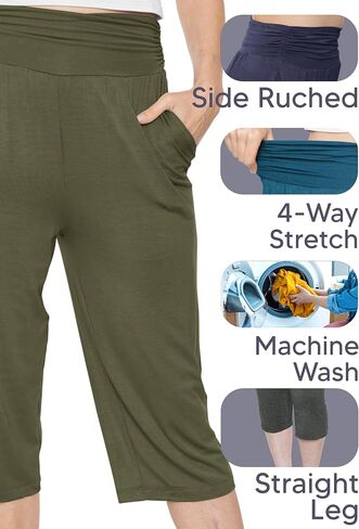 Women's Stretch (Rayon) Cropped Gaucho and Long Gaucho Pants with Pockets | Small-5X in Kuwait