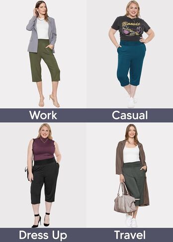 Women's Stretch (Rayon) Cropped Gaucho and Long Gaucho Pants with Pockets | Small-5X in Kuwait