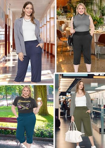 Women's Stretch (Rayon) Cropped Gaucho and Long Gaucho Pants with Pockets | Small-5X in Kuwait