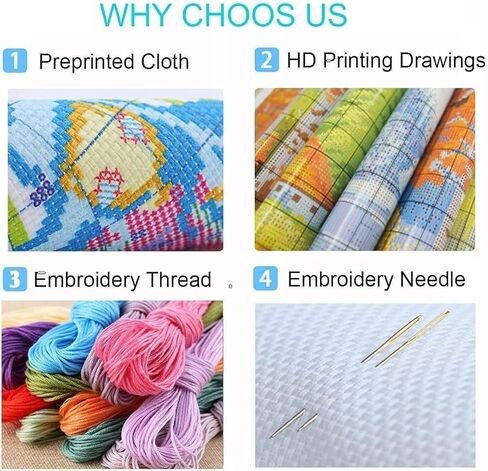 Flower Stamped Cross Stitch Kits - Colorful Flower Counted Cross Stitch Kits for Beginners Adults Needlepoint Cross-Stitch Patterns Dimensions Needlecrafts Embroidery Kits Arts and Crafts in Saudi Arabia