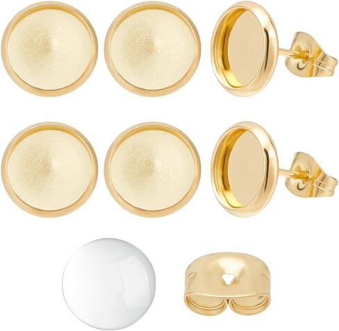 Beebeecraft 1 Box 40 Sets Cabochon Stud Earring Blanks Stud Earring Bezel 18K Gold Plated Stainless Steel Round Flat Post for Jewelry Making Finding Supplies DIY Crafts in Kuwait