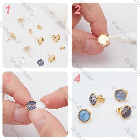 Beebeecraft 1 Box 40 Sets Cabochon Stud Earring Blanks Stud Earring Bezel 18K Gold Plated Stainless Steel Round Flat Post for Jewelry Making Finding Supplies DIY Crafts in Kuwait