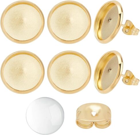 Beebeecraft 1 Box 40 Sets Cabochon Stud Earring Blanks Stud Earring Bezel 18K Gold Plated Stainless Steel Round Flat Post for Jewelry Making Finding Supplies DIY Crafts in Kuwait
