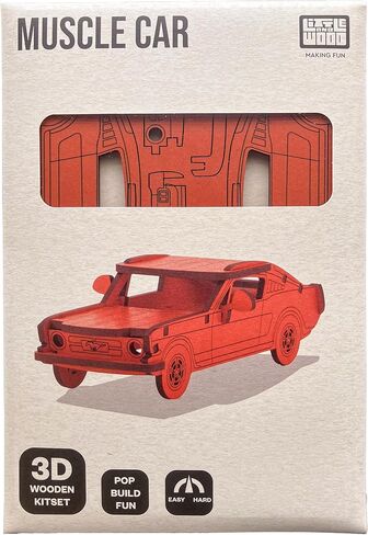 Little & Wood: Woodlet: Medium - Muscle Car - Orange, 3D Wooden Kit-Set, Vehicle Puzzle, Easy Assembly, Pop Build Fun, Sustainably Sourced, Ages 6+ in Kuwait