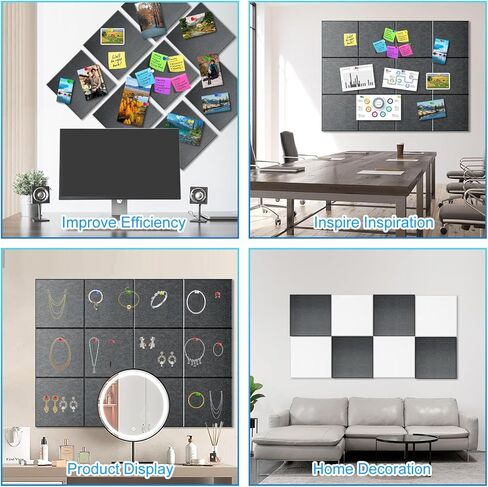 لوحة الفلين الكبيرة للجدار 47 "× 35" ، 12 حزمة لوحة إعلانات أسود ، بلاط الجدران شعر مع 72 علامات تبويب لاصق قابلة للإزالة آمنة ، 60 دبابيس الدفع ، لوحات الفلين للوحة دبوس المنزل لوحة المسام in Kuwait