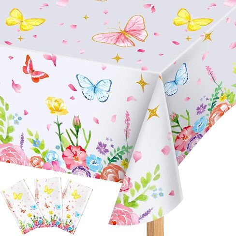 Butterfly Party Decorations Butterfly Birthday Tablecloth Rectangle Watercolor Tablecloth Butterfly Table Cover Summer Themed Plastic Tablecloth for Shower Party Decor 102 x 51 Inch(3 Pack) in Saudi Arabia