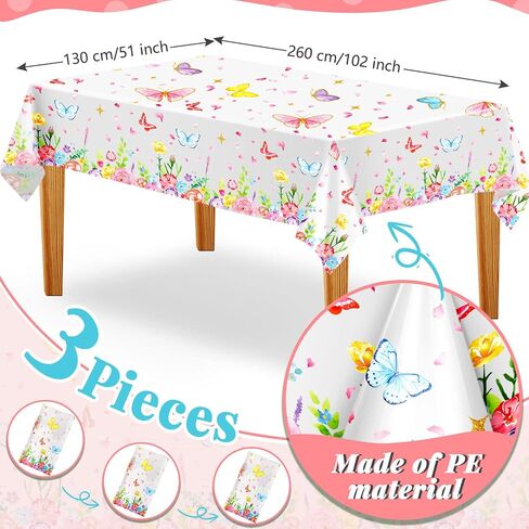 Butterfly Party Decorations Butterfly Birthday Tablecloth Rectangle Watercolor Tablecloth Butterfly Table Cover Summer Themed Plastic Tablecloth for Shower Party Decor 102 x 51 Inch(3 Pack) in Saudi Arabia